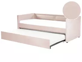 Ištraukiama lova iš velveto MIMIZAN 90 x 200 cm pastelinė rožinė