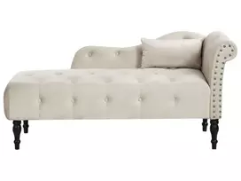 Dešininė šezlongo kėdė IVRY, veliūrinė, šviesiai smėlio spalvos