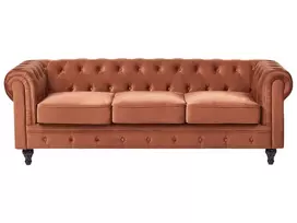 Trivietė sofa CHESTERFIELD veliūrinė, auksinės rudos spalvos