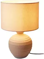 Home Styling Collection Lamp Stalinė lempa su apvaliu cementiniu pagrindu, lininiu gaubtu, Ø 32 x 47 cm