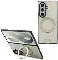 Dėklas Guess Magnetic Ring Stand Grained Classic Logo MagSafe, skirtas Samsung Galaxy Z Fold8 Ultra, smėlio spalvos