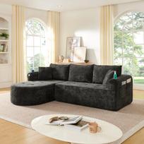 L formos sofa, plieninis laikiklis, lininis audinys, 2 dėžės