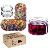 KADAX Denia konservavimo stiklainiai 250ml 10vnt 82mm + dangtelis "Vitražas su paukščiukais"