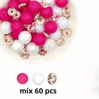 60 vnt. vienspalvių apvalių ir plokščių silikoninių karoliukų rinkinys papuošalų gamybai Rivex, 60 vnt Rose Red D