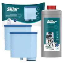 Nukalkinimo priemonė Sillar 1 l ir 2x Saeco Philips vandens filtrai