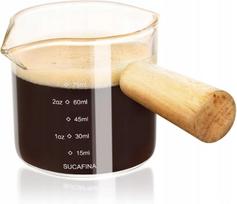 Espresso stiklinis ąsotėlis, dvigubas snapelis, medinė rankena, 75 ml