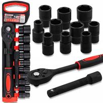 Galvučių rinkinys 1/2" 10-24 mm 12 vnt. su terkšle ir prailgintuvu CrV Forcekraft
