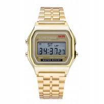 Elektroninis laikrodis LCD Gold, chronometras, žadintuvas, retro stilius