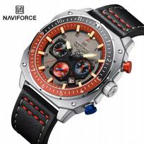 Vyriškas laikrodis Naviforce military Day-Date chronograph, odinė apyrankė, dėžutė