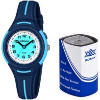 Vaikiškas kvarcinis laikrodis XONIX AAD-005, atsparus vandeniui, tamsiai mėlynas