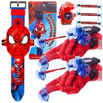 Vaikiška pirštinė su 2 tinklų šaudyklėmis ir laikrodžiu projektoriumi Spiderman