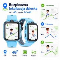 Vaikiškas laikrodis su GPS, 4G LTE, 2/16GB, atsparus vandeniui, kamera