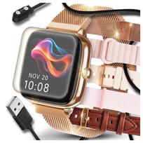 Išmanusis laikrodis moterims, auksinis, Bluetooth, PL meniu, Watch 5, AMOLED, 5 dirželiai