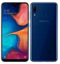 Samsung Galaxy A20E A202 telefonas, mėlynas, su dėklu ir grūdintu stiklu