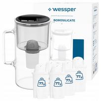 Vandens filtras Wessper D2, borosilikatinis stiklas, 3 l, juodas, su 6 filtrais
