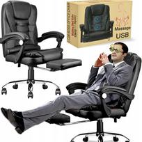 Biuro odinė ergonomiška LC08 kėdė su masažu ir pakoju