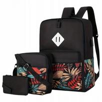 Kuprinė Sachet 3in1 BLACK Leaves, didelė, talpi, A4, mokyklai ir darbui