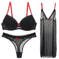 Sexy lingerie, women's sexy lace tulle transparent suspender nightdress bra set M/38-85B