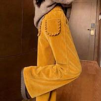Dopamine-Style Yellow Corduroy Wide-Leg Trousers – Spring 2026 Fashionably Loose, Lazy Fit. L (suggested for 110-130 jin) orange