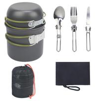 Outdoor Set Pot 1-2 People Camping Portable Camping Cookware Tableware Cookware Equipment Full Set Cooking Artifact gray