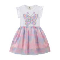 Girls' Lace Dress - Spring/Summer 2026 Collection, European/American Style, Short Sleeve Soft Gauze 5T (Height 100-110cm)