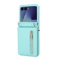 For Samsung Galaxy Z Flip 7 Case, Crossbody Wallet Case with Multi Card Slots, Zipper Pocket, Foldable Flip Shockproof Cover For Galaxy Z Flip 7 dangaus mėlyna spalva