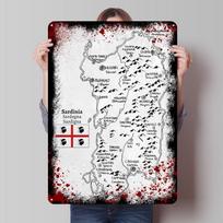 Handdrawn Map of Sardinia Tinplate Sign Maps Poster Bathroom Decor Custom Metal Signs for Home Room Decoration Art of Murals 20x30cm（7.8x11.8inch）
