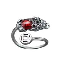Yin Taifei Retro Thai Silver Garnet Pixiu Ring – Adjustable, Creative, Stylish Women's Accessory Adjustable