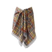 Womens Plaid Lace Trim Irregular Tie-Front Skirt OneSize