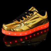Colorful luminous shoes LED luminous charging bright men and women couple light shoes gold and silver mirror fluorescent shining leather shoes 35