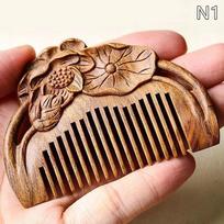 Natural Sandalwood Combs Solid Wood Exquisite Carving Lotus Comb Anti-Static Beard Comb Handicraft Hair Styling Gift's Gift