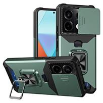 Case for Xiaomi Redmi Note 14 13 12 Pro Plus 13C 14C 4G 5G Slide Camera Card Holder Slot Wallet Protective With Ring Stand Cover Redmi Note13Pro Plus žalia