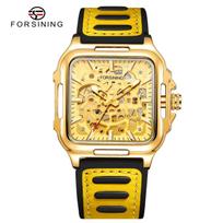 FORSINING Square Dial Skeleton Watch Automatic Watch for Men Luxury Sports Mechanical Wristwatch Waterproof Luminous Leather Band auksas