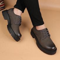 Men's Korean Fashion Casual Leather Lace-up Round Toe Shoes with Thick Sole - Business and Retro Style 40