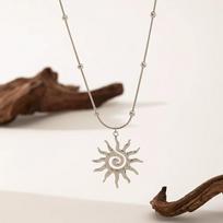 Vintage Chic Sun Shaped Pendant Stainless Steel Necklace Statement Golden Fashion Jewlery Gift sidabras