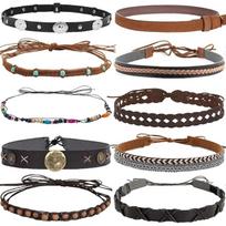 2025 Latest Model 10 PCS Cowboy Hat Bands for Men Women, Leather Hatbands Belt black
