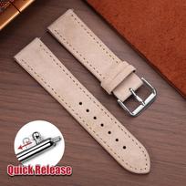 Vintage Genuine Suede Watch Strap 18mm 19mm 20mm 22mm 24mm Quick Release Pin Buckle Watch Band Soft Business Men Wristwatch Band 18mm&Silver Buckle smėlis