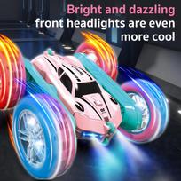 RC Cars Pink Remote Control Car 2.4 GHZ Double Sided RC Stunt Car 360° Rotating Remote Control Crawler with Headlights Car Toys for Kids Birthday rožinė