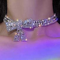 Fashion Rhinestone Bow Pendant Choker Necklace for Women Wedding Accessories Punk Gothic Crystal Collar Chokers Jewelry Gift KTJ sidabras