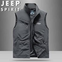 JEEP SPIRIT Men's Lightweight Stand Collar Outdoor Vest 4XL pilka