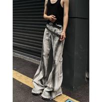 Men's Retro Gradient Micro-Flare Frayed Hem Jeans with Color Block Design XL