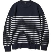 UNIQLO Dryžuotas apvalios apykaklės ilgomis rankovėmis megztinis Unisex megztinis 477580-69 L black
