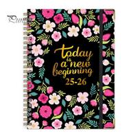 Exquisite Workmanship Planner 2025-2026 Jul 2025 - Jun 2026 12 Month Daily Weekly Monthly Bright Color Agenda Book Floral Print Spiral Binding I pink