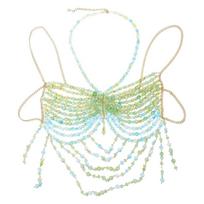 Women's Halter Neck Beaded Body Chain Cami Top Bandeau Necklace Fashion Crop Tops for Clubbing and Beach Outfits 1 beige