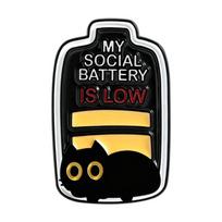 Cute Black Cats Lapel Badge Featuring Low Social Battery Symbol for Fun Emotional Communication Among Friends