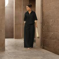 Women's Casual Two-piece Collar Top And Wide Leg Pants Set L juoda
