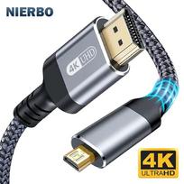 NIERBO Micro HDMI to HDMI Cable Male to Male Braided Cord Adapter 2.0 4K@60HZ 2K@165HZ 18Gbps Compatible with Camera Monitor 1 m
