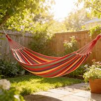 Single Canvas Hammock Colorful Striped Outdoor Camping Hanging Bed With Ropes Storage Bag For Patio Balcony 1 piece-260*80cm