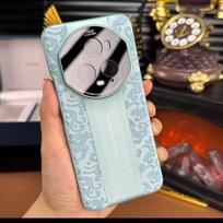 For Honor Magic 5 Pro Case Fashion Flower Seal PU Relief Vegan Leather Lightweight PC Hard Cover Fingerprint-Resistant Bumper Honor Magic5 Pro šviesiai žalios spalvos