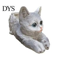 Cute Desk Flower Pot Creative Resin Cat Planter, Lying for Garden Simulated Animal Statue Yard, Adorable Plant Holder, Indoor Outdoor Home Decor Gift pilka